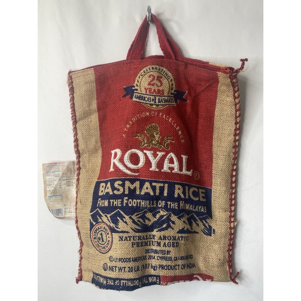 Royal Basmati Rice Tote Burlap Bag Purse Sack w/ Zipper Farmer's Market Festival